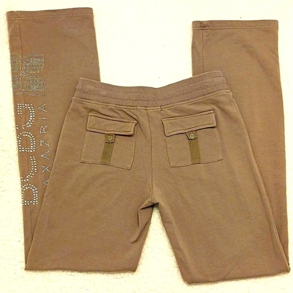 BCBGMaxAzria Lounge Pants Sz S Sparkle Studs Beads Letters TAUPE TAN - Picture 8 of 14